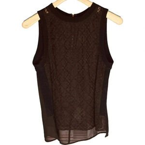 Astr Black Sleeveless Lace & Knit High-Low Blouse Top